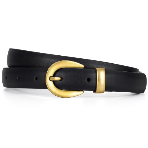 XZQTIVE Women Skinny Leather Belts for Jeans Dress Pants Fashion Ladies Thin Black Waist Belt with Gold Buckle XZQTIVE Women Skinny Leather Belts for Jeans Dress Pants Fashion Ladies Thin Black Waist Belt with Gold Buckle