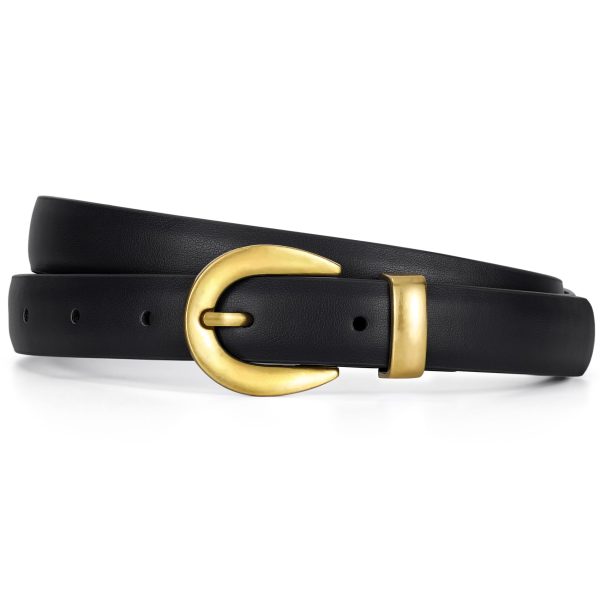 XZQTIVE Women Skinny Leather Belts for Jeans Dress Pants Fashion Ladies Thin Black Waist Belt with Gold Buckle XZQTIVE Women Skinny Leather Belts for Jeans Dress Pants Fashion Ladies Thin Black Waist Belt with Gold Buckle