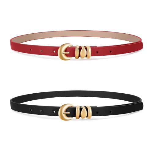 XZQTIVE 2 Pack 0.71'' Womens Skinny Leather Belts for Ladies Thin Waist Belt for Jeans Dress Pants with Fashion Gold Buckle XZQTIVE 2 Pack 0.71'' Womens Skinny Leather Belts for Ladies Thin Waist Belt for Jeans Dress Pants with Fashion Gold Buckle
