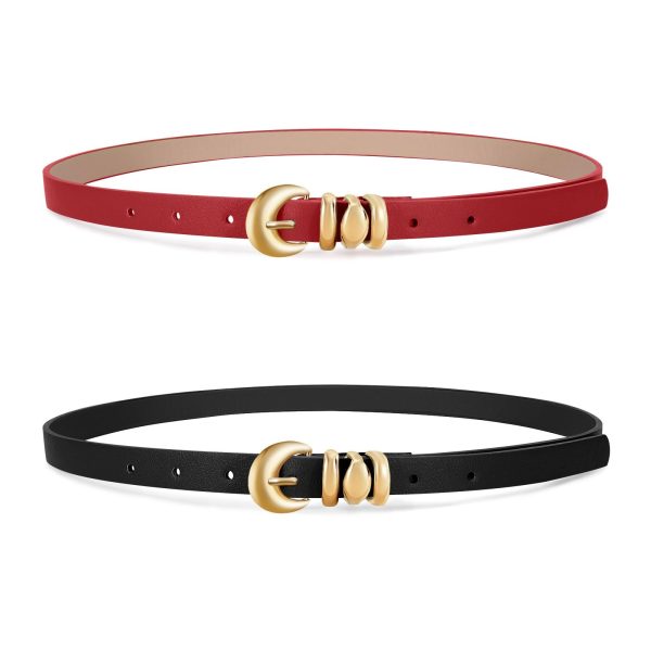XZQTIVE 2 Pack 0.71'' Womens Skinny Leather Belts for Ladies Thin Waist Belt for Jeans Dress Pants with Fashion Gold Buckle XZQTIVE 2 Pack 0.71'' Womens Skinny Leather Belts for Ladies Thin Waist Belt for Jeans Dress Pants with Fashion Gold Buckle