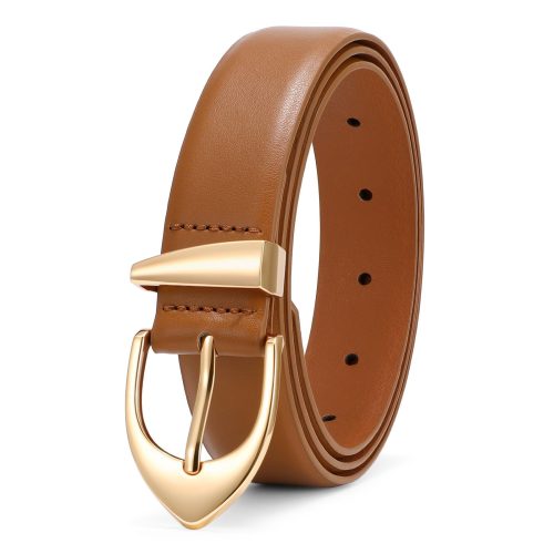 XZQTIVE Women's Leather Belts, Classic Minimalist Design For Jeans Pants Dresses, Black Belt With Gold Buckle