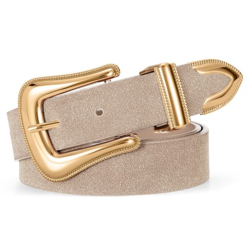 XZQTIVE Women's Western Suede Leather Belt — Cowgirl Belt with Retro Gold Buckle