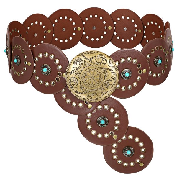 XZQTIVE Western PU Leather Belts for Woman Concho Cowgirl Cowboy Disc Belt for Ladies Wide Boho Country Waist Belts for Dress XZQTIVE Western PU Leather Belts for Woman Concho Cowgirl Cowboy Disc Belt for Ladies Wide Boho Country Waist Belts for Dress